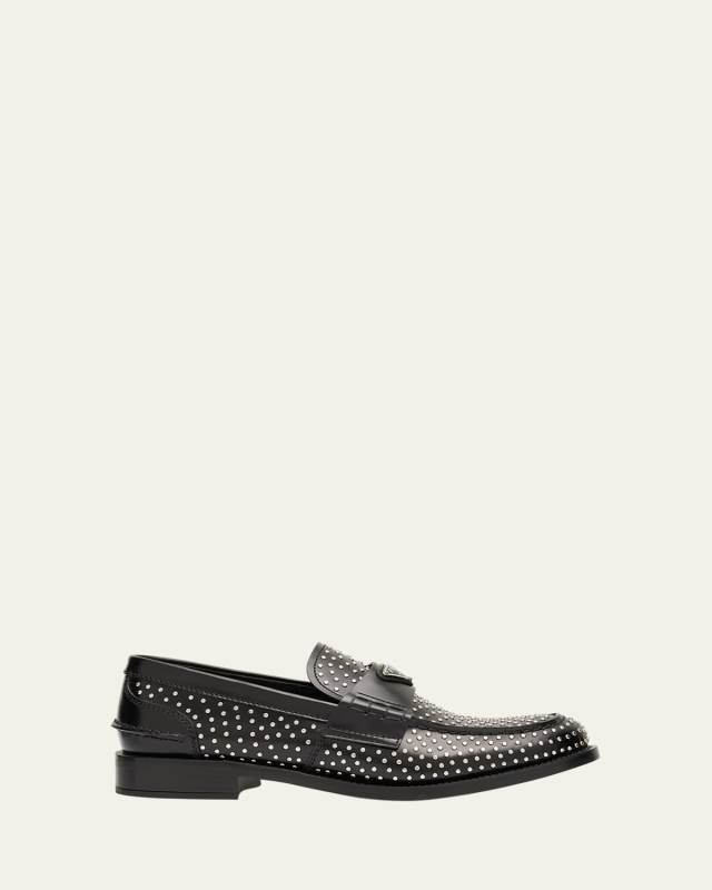 Spazzolato Leather Studded Loafers